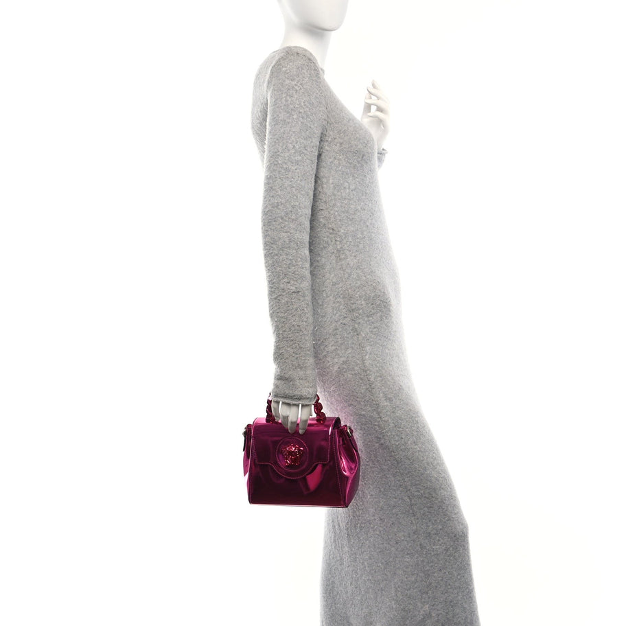 Versace Patent Calfskin Mini La Medusa Chain Top Handle Bag Fuchsia Image 2