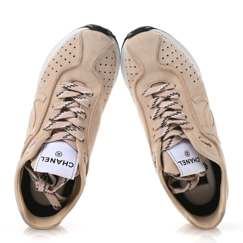  Chanel Suede Goatskin CC Sneakers 37 Light Pink