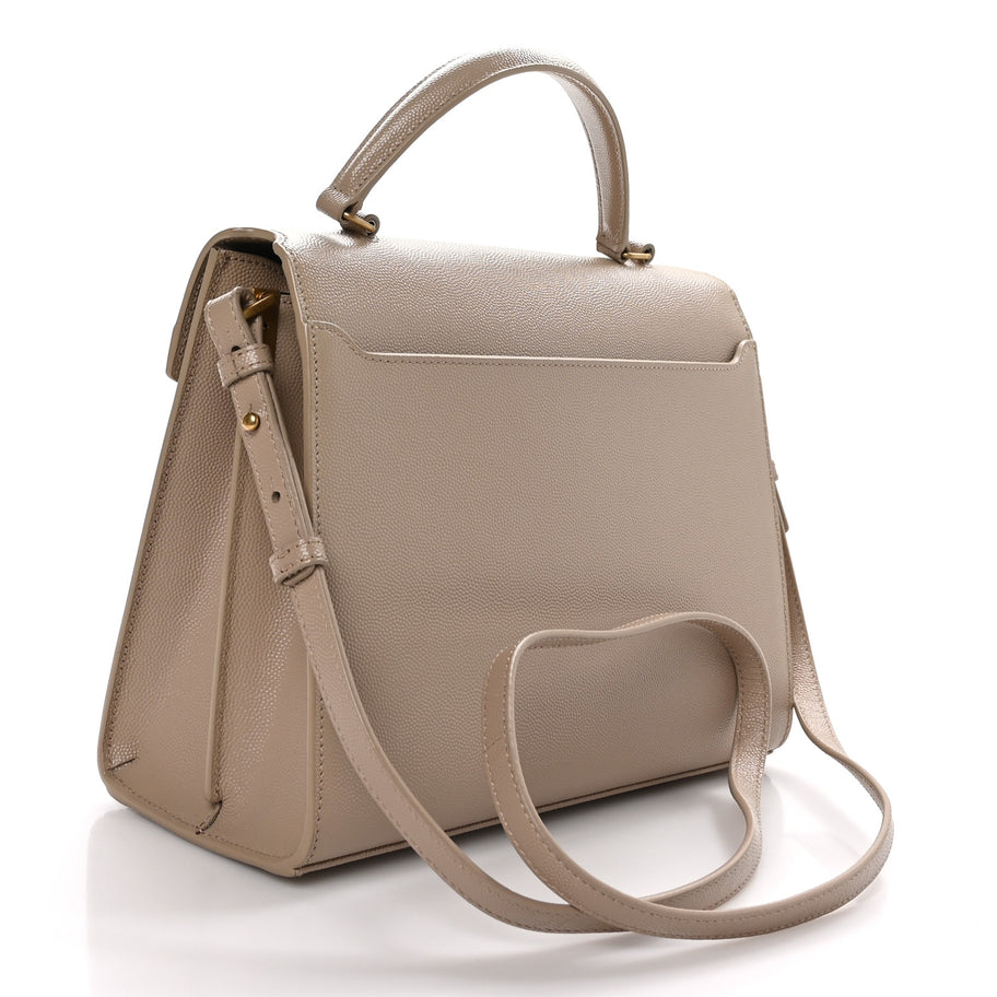 Saint Laurent Grain de Poudre Medium Classic Monogram Cassandra Top Handle Dark Beige Image 3