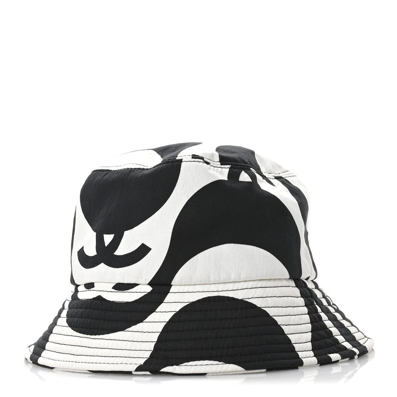  Chanel Cotton CC Bucket Hat Black White