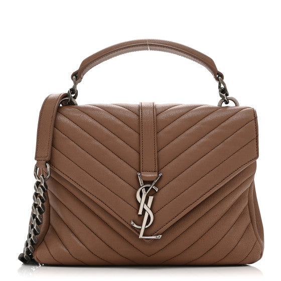 Saint Laurent Sheepskin Matelasse Chevron Monogram Medium College Bag Rose Poudre Image 1