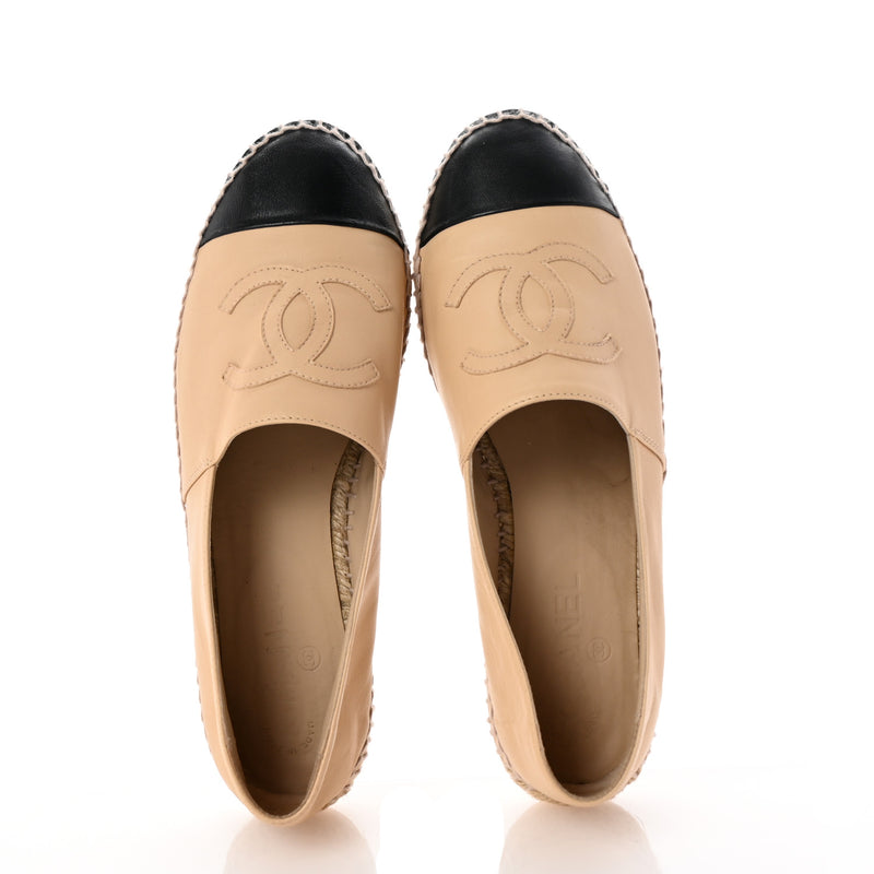  Chanel Lambskin CC Espadrilles 40 Beige Black