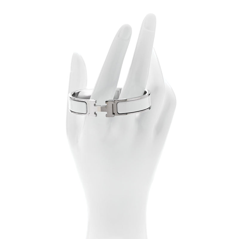  Hermes Enamel Narrow Clic Clac H Bracelet PM White