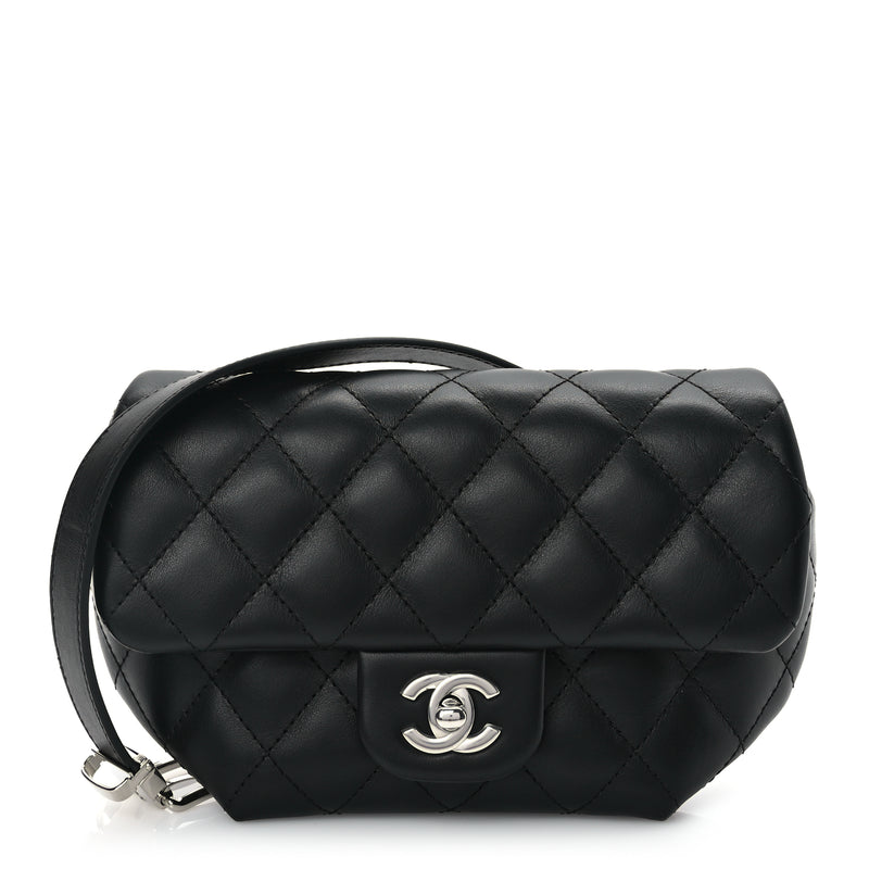  Chanel Calfskin Quilted CC Uniform Flap Belt Bag Black