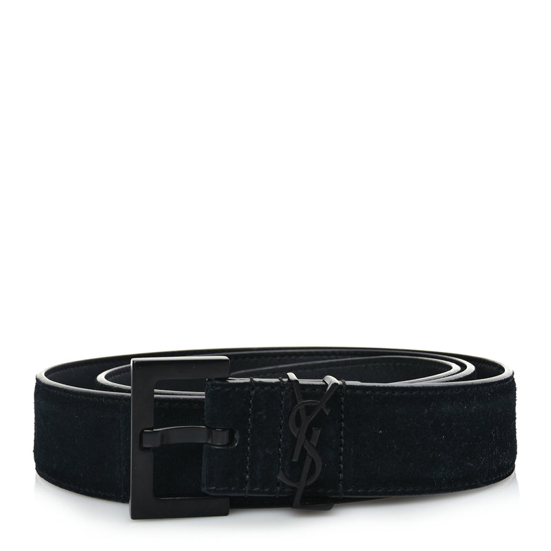  Saint Laurent Suede Calfskin Monogram Square Buckle Belt 90 36 Black