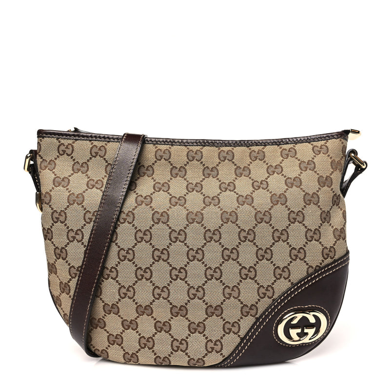  Gucci Monogram Medium New Britt Half Moon Hobo Dark Brown