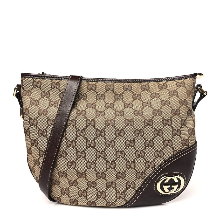 Gucci Monogram Medium New Britt Half Moon Hobo Dark Brown Image 1