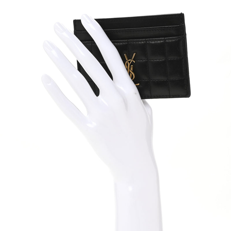 Saint Laurent Lambskin Carre Quilted Cassandre Credit Card Case Black