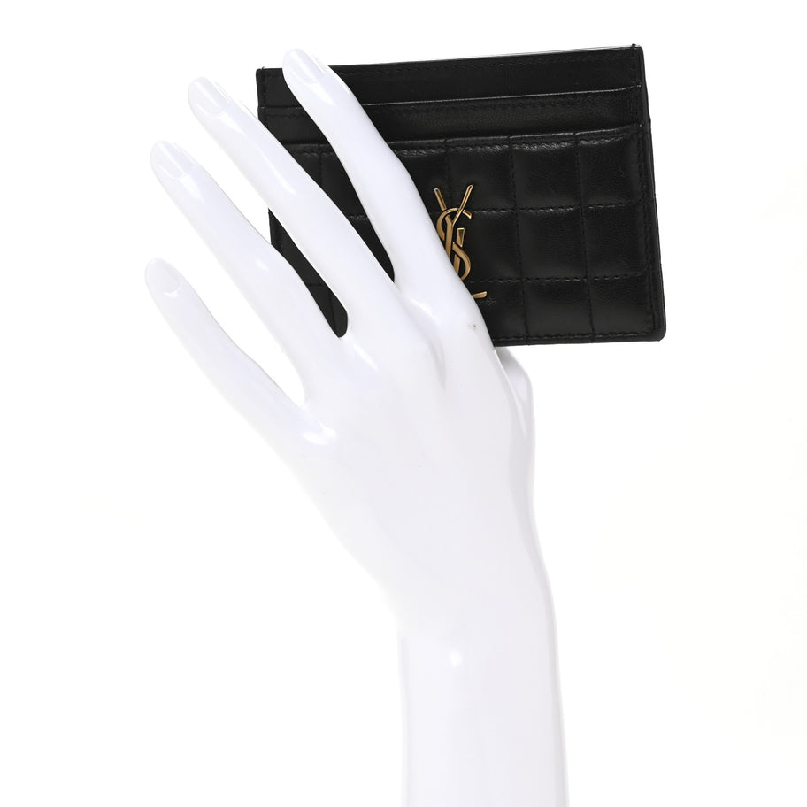 Saint Laurent Lambskin Carre Quilted Cassandre Credit Card Case Black Image 2