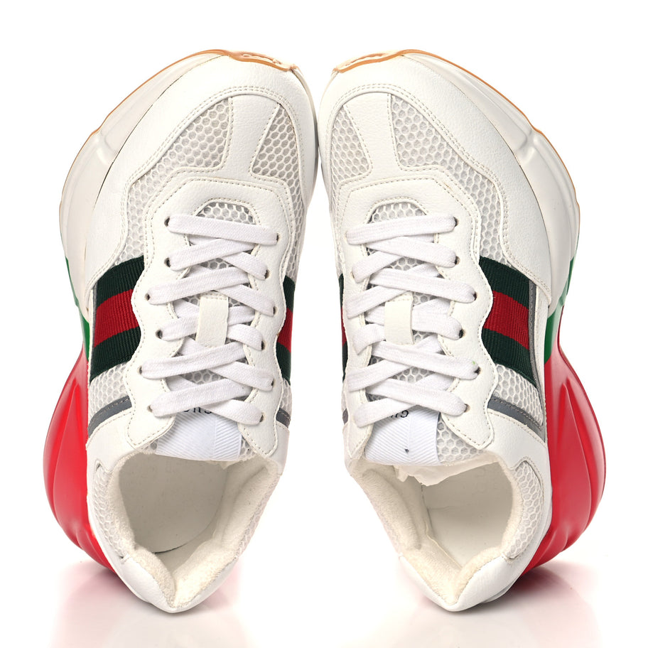 Gucci Lavaredo Eco Fabric Mesh Web Womens Rhyton Reflective Sneakers 35.5 Great White Green Red Silver Image 2