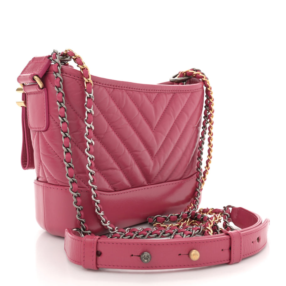 Chanel Aged Calfskin Chevron Quilted Small Gabrielle Hobo Dark Pink Image 3