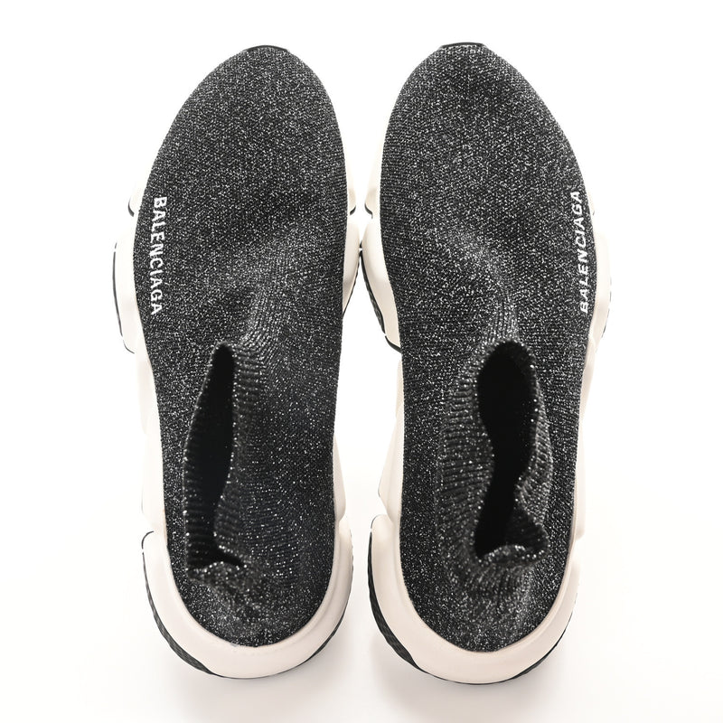  Balenciaga Laminated Knit Bi-Color Sole Womens Speed Sneakers 35 Black White