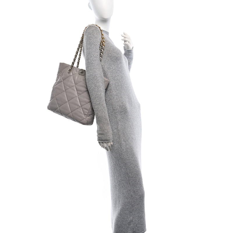 Chanel Lambskin Quilted 19 Shopping Bag Grey