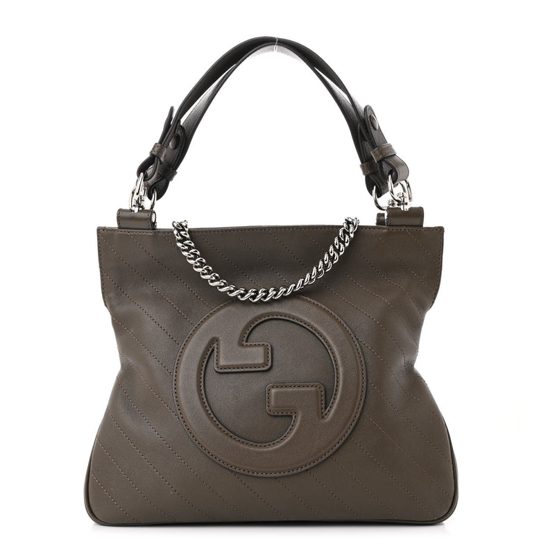  Gucci Sakai Be Green Calfskin Diagonal Stitched Small Blondie Tote Craclet Brown