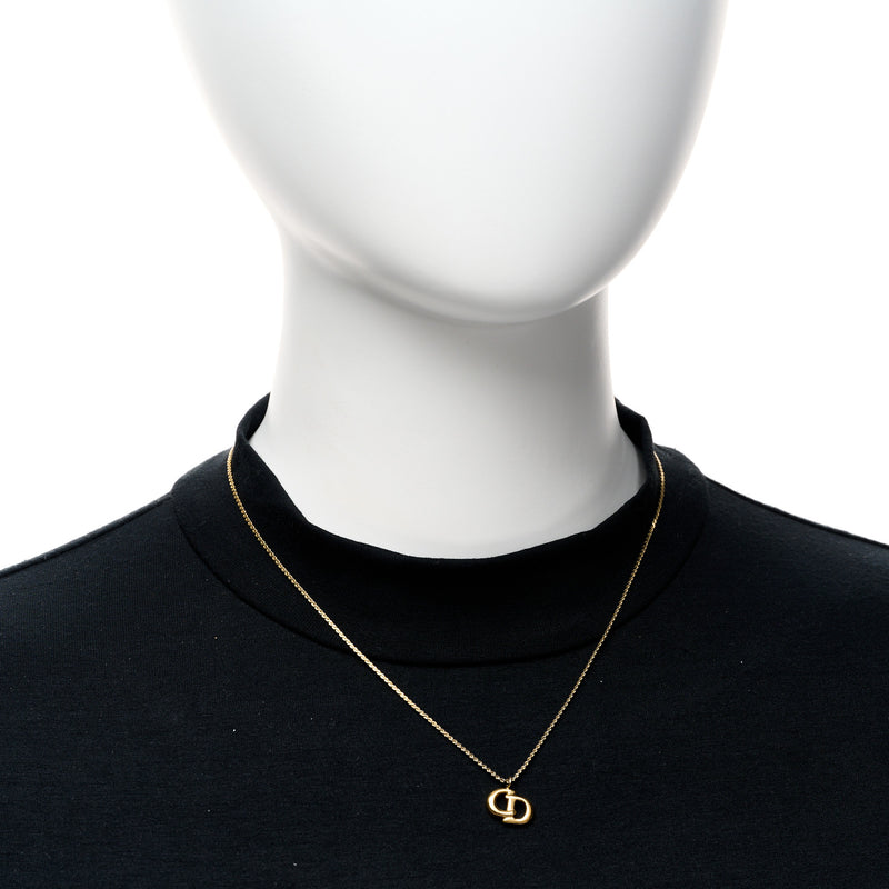  Christian Dior Metal Crystal CD Logo Pendant Necklace Gold