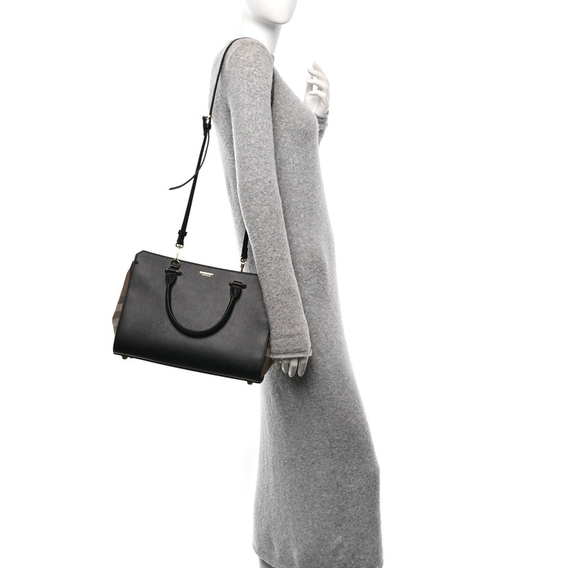  Burberry Calfskin Mega Check Small Banwell Tote Black