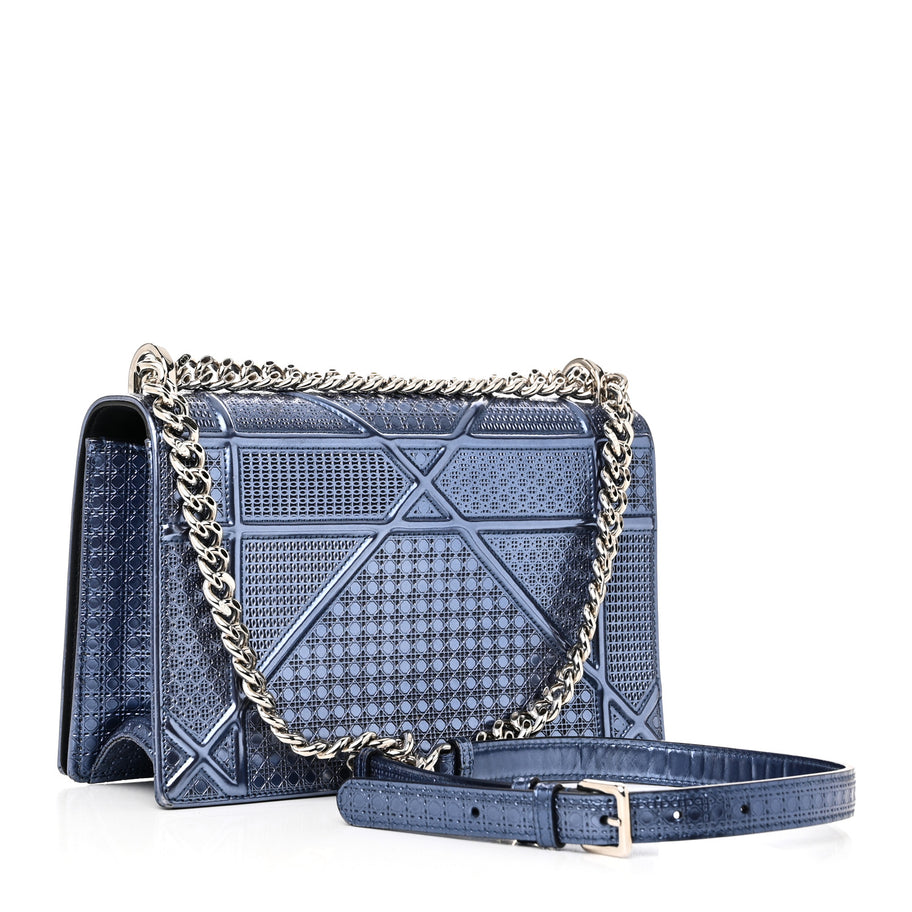 Christian Dior Patent Micro-Cannage Medium Diorama Flap Bag Blue Image 3