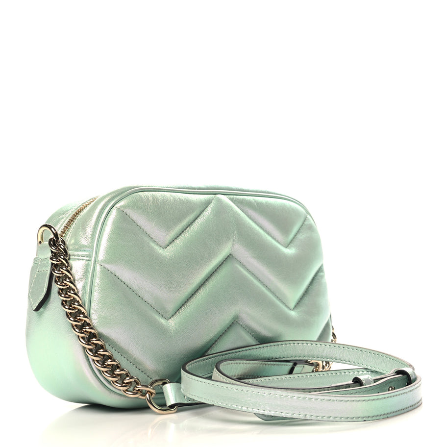 Gucci Iridescent Nappa Chevron Matelasse Small GG Marmont Chain Shoulder Bag Iridescent Salvy Green Image 3