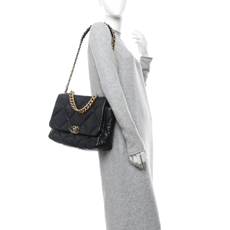  Chanel Lambskin Quilted Maxi 19 Flap Black