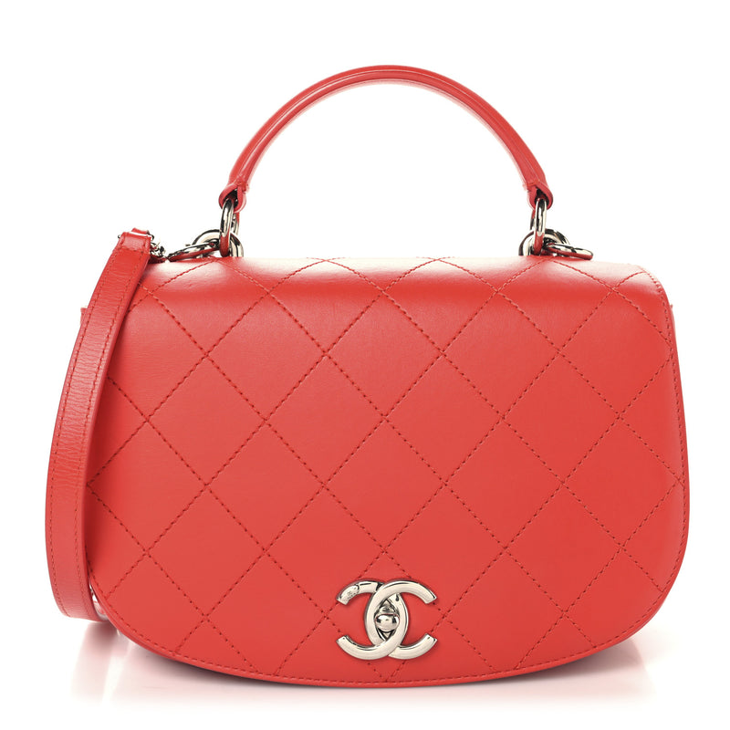  Chanel Calfskin Stitched Small Ring My Bag Flap Crossbody Red