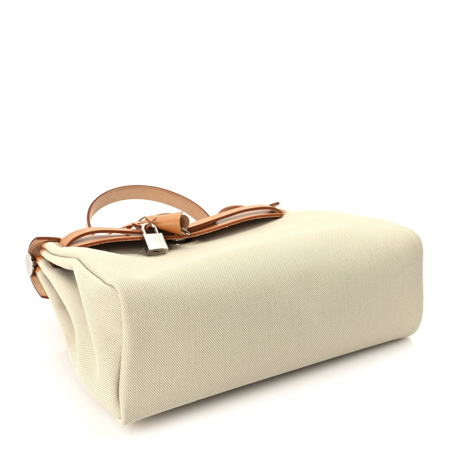 Hermes Military Toile Vache Hunter Herbag Zip Retourne 31 PM Beton Naturel Image 4
