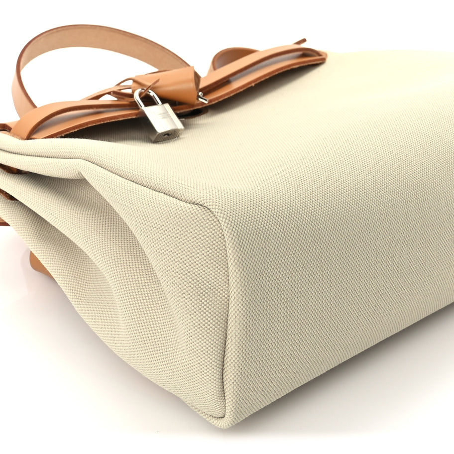 Hermes Military Toile Vache Hunter Herbag Zip Retourne 31 PM Beton Naturel Image 9