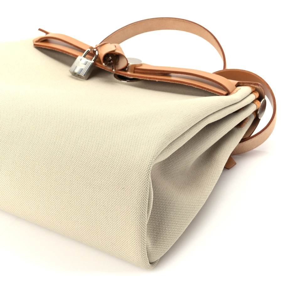 Hermes Military Toile Vache Hunter Herbag Zip Retourne 31 PM Beton Naturel Image 10