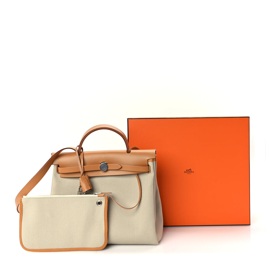 Hermes Military Toile Vache Hunter Herbag Zip Retourne 31 PM Beton Naturel Image 11