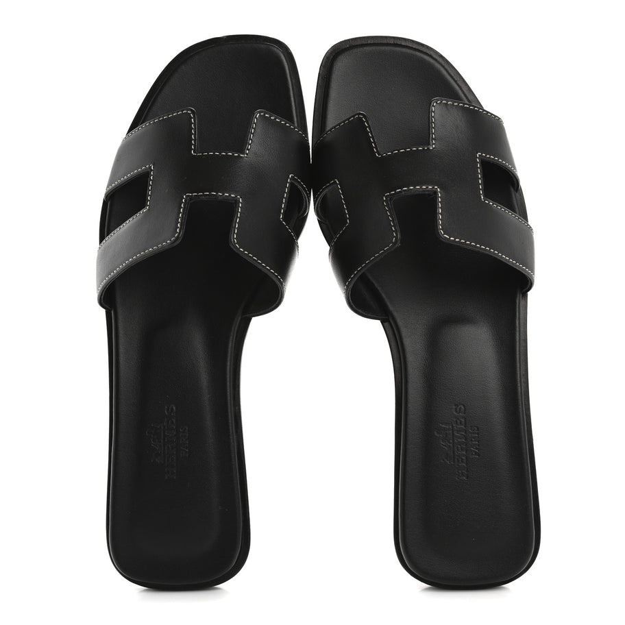 Hermes Box Calfskin Oran Sandals 36.5 Black Image 2
