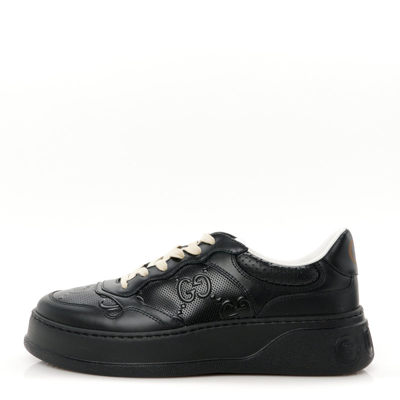  Gucci Calfskin GG Tennis Embossed Perforated Mens Interlocking G 55mm Sneakers 8.5 Black