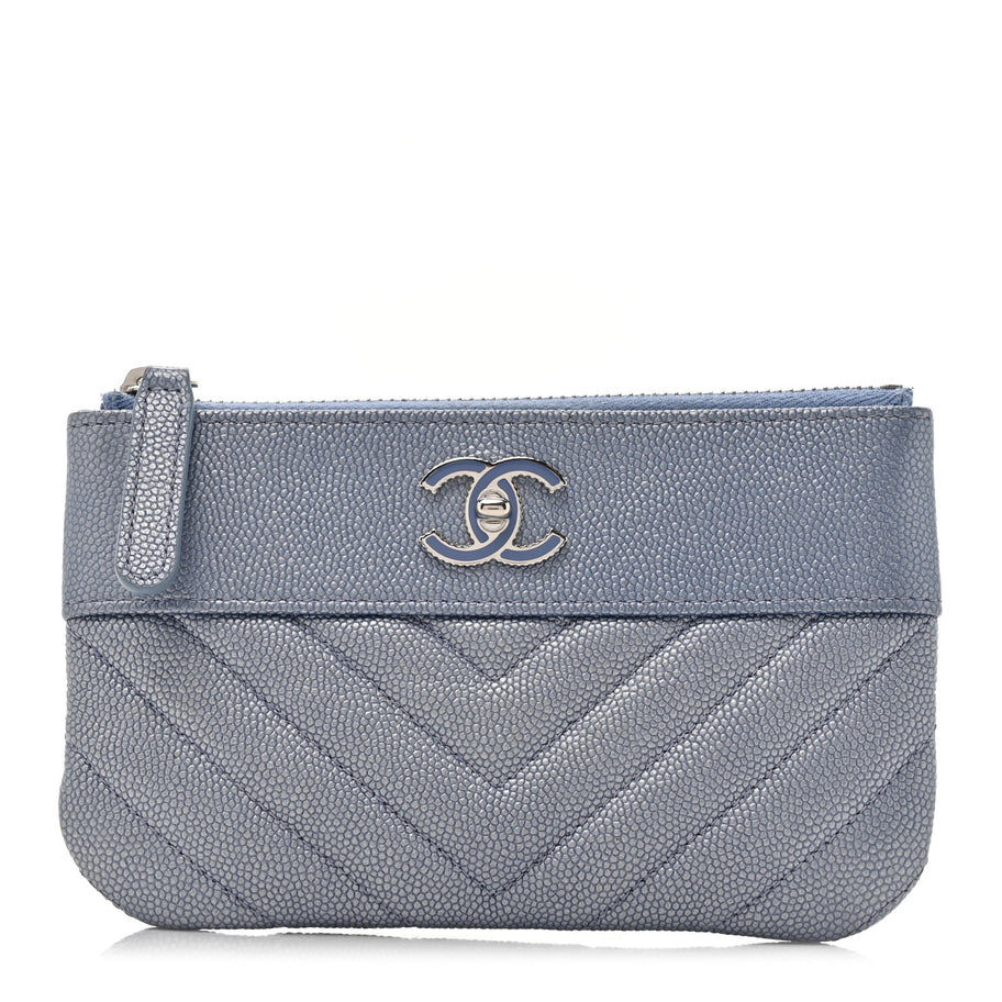 Chanel Caviar Chevron Quilted Small Vintage Mademoiselle Cosmetic Case Blue Image 1