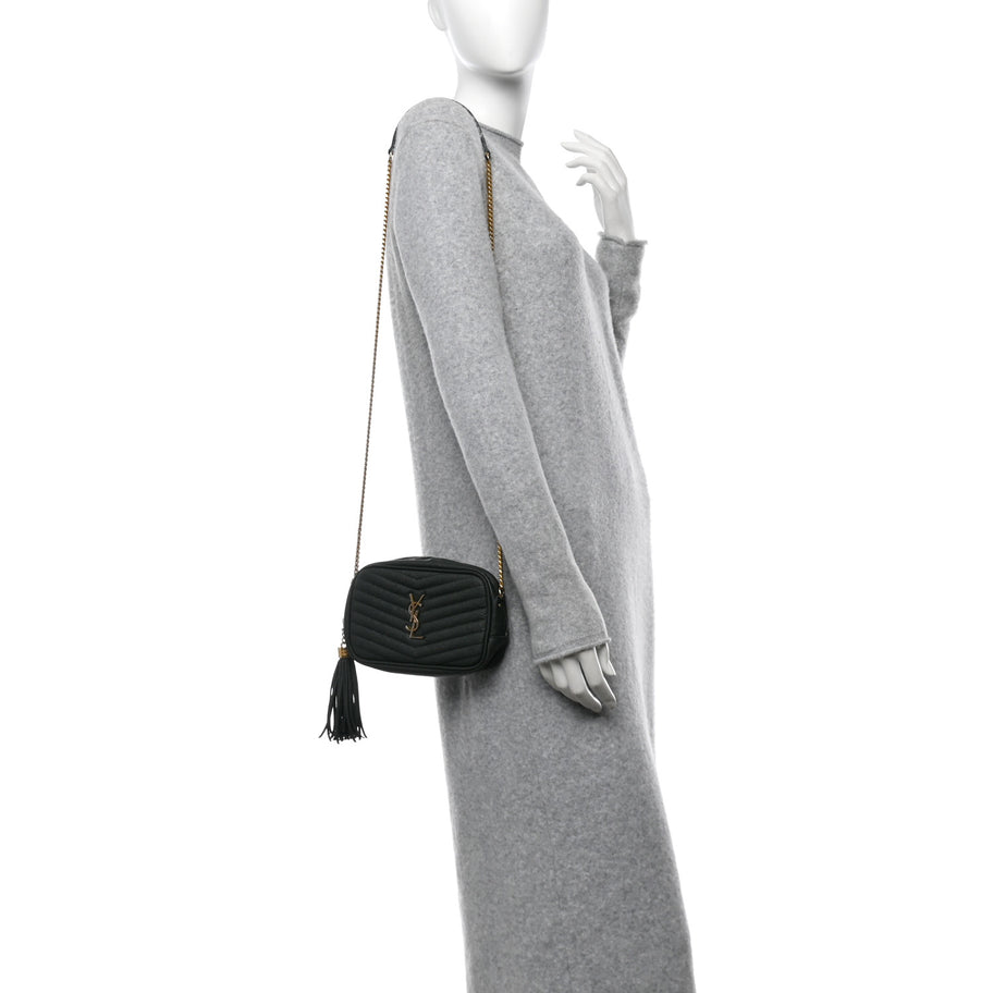 Saint Laurent Grain De Poudre Matelasse Monogram Mini Lou Camera Bag New Vert Fonce Image 2