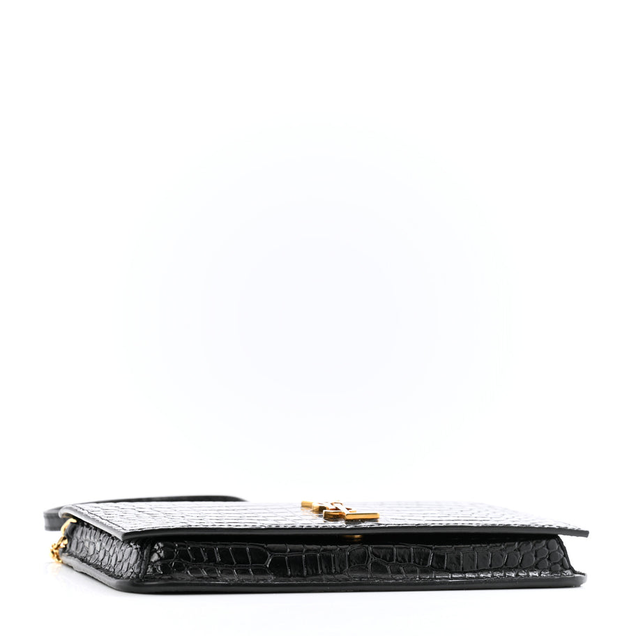 Saint Laurent Crocodile Embossed Monogram Phone Holder Crossbody Black Image 4