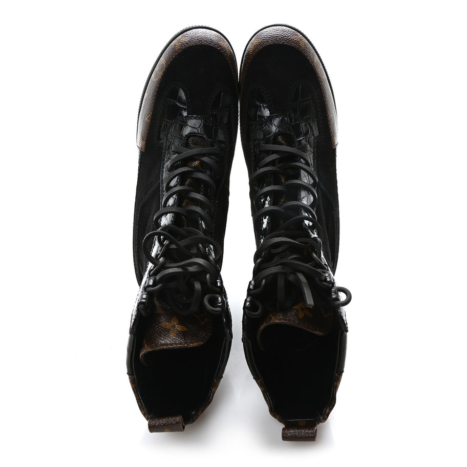 Louis Vuitton Suede Calfskin Monogram Laureate Platform Desert Boots Black Image 2