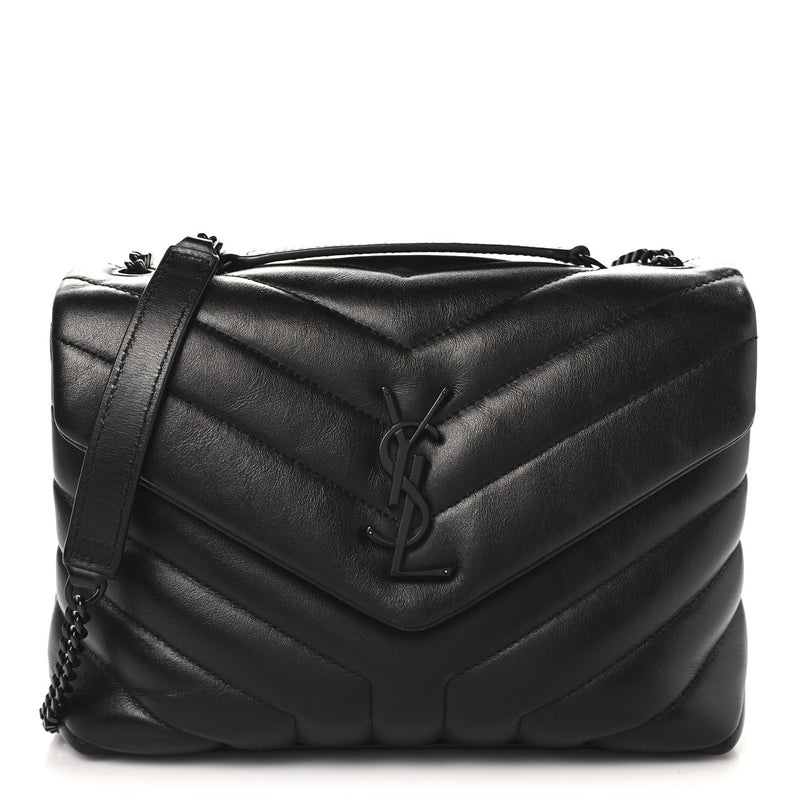  Saint Laurent Calfskin Y Quilted Monogram Monochrome Small Loulou Chain Satchel Black