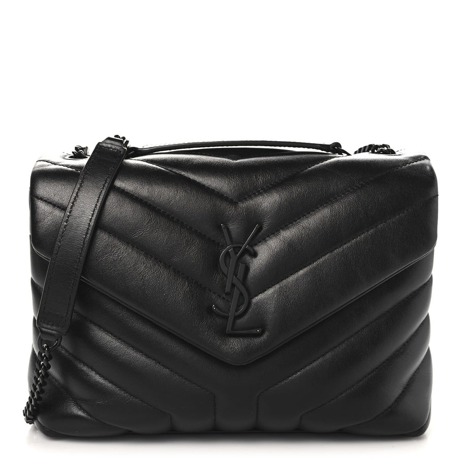 Saint Laurent Calfskin Y Quilted Monogram Monochrome Small Loulou Chain Satchel Black Image 1