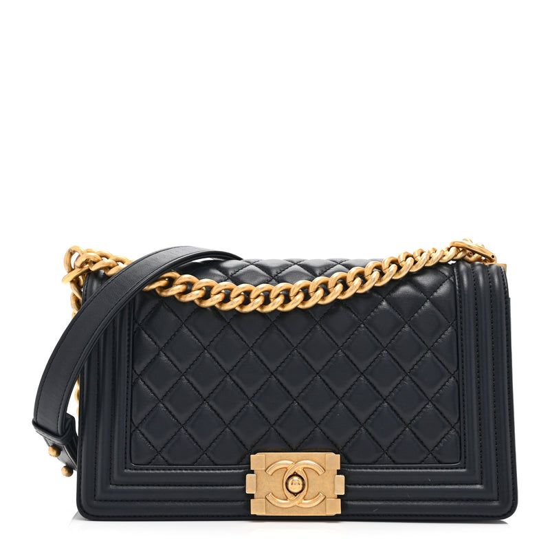  Chanel Lambskin Quilted Medium Boy Flap Dark Navy