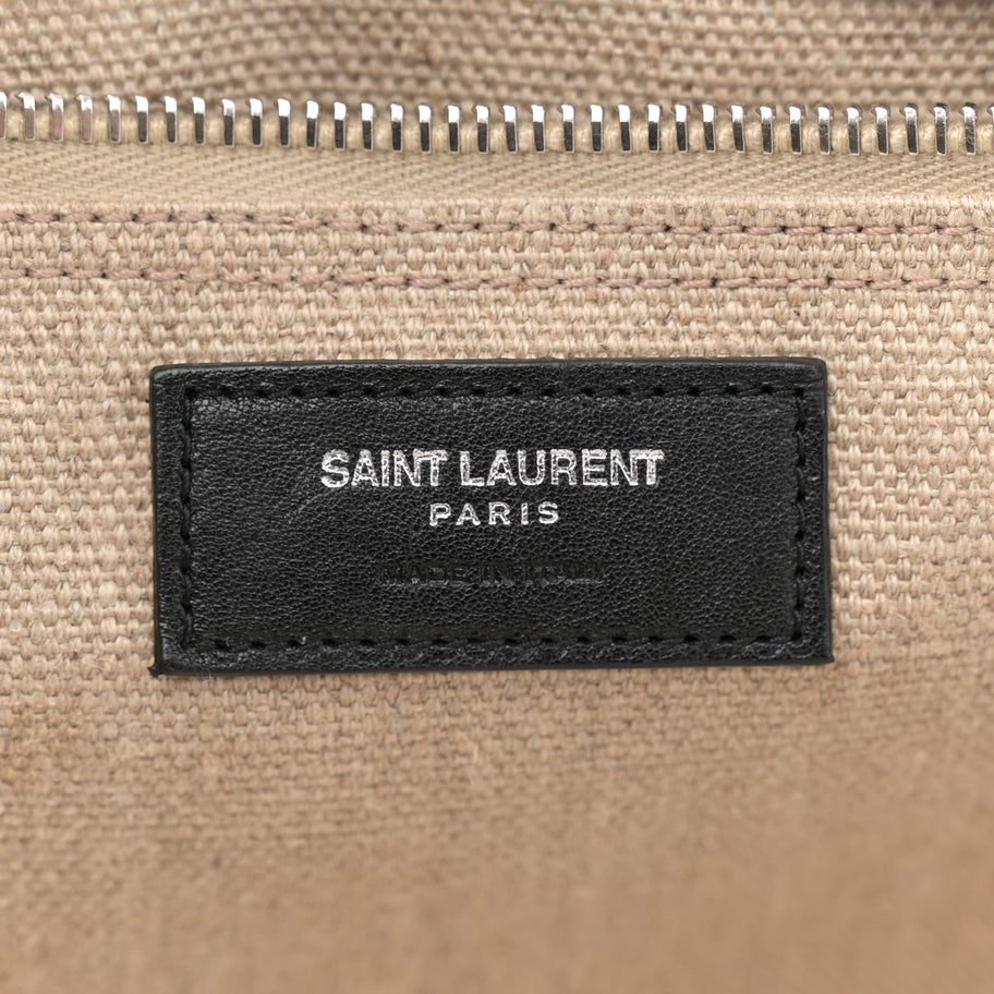 Saint Laurent Linen Calfskin Small Rive Gauche Tote Greggio Natural Image 6