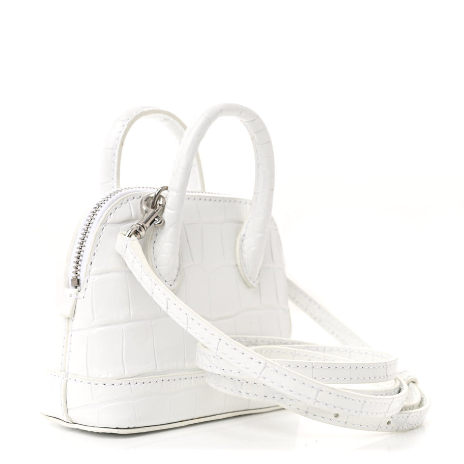 Balenciaga Calfskin Logo Crocodile Embossed Mini Ville Top Handle Bag White Black Image 3