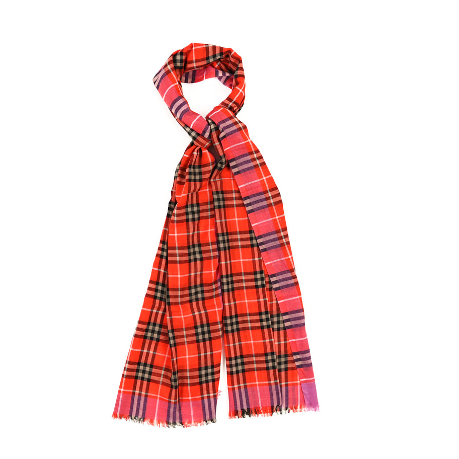 Burberry Wool Silk Gauze Vintage Check Scarf Orange Pink Image 1