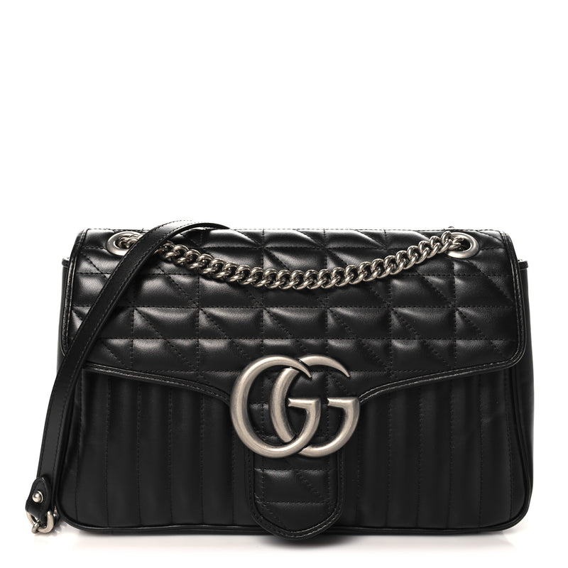  Gucci Calfskin Matelasse Aria Medium GG Marmont Shoulder Bag Black