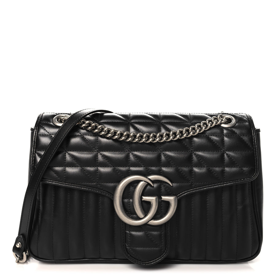 Gucci Calfskin Matelasse Aria Medium GG Marmont Shoulder Bag Black Image 1