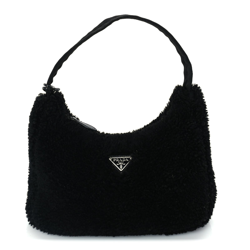  Prada Shearling Mini Re-Edition 2000 Bag  Black