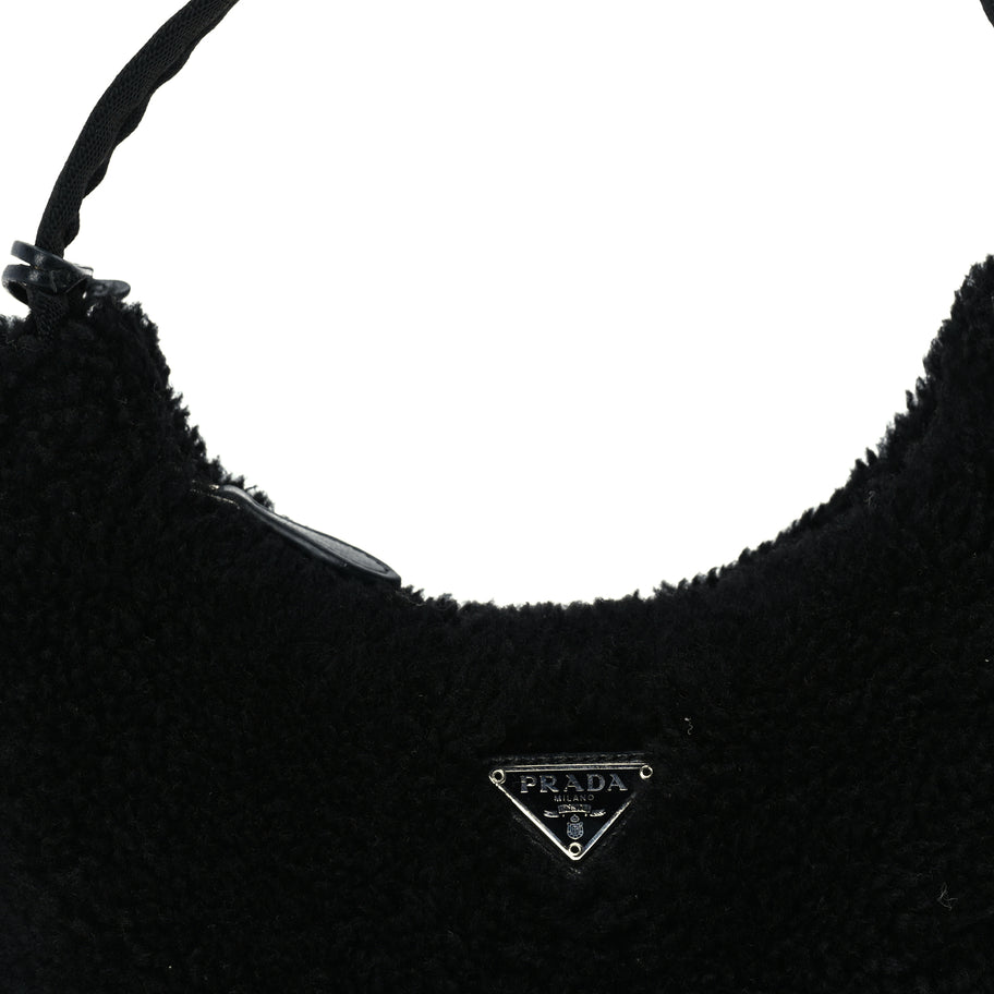Prada Shearling Mini Re-Edition 2000 Bag  Black Image 6