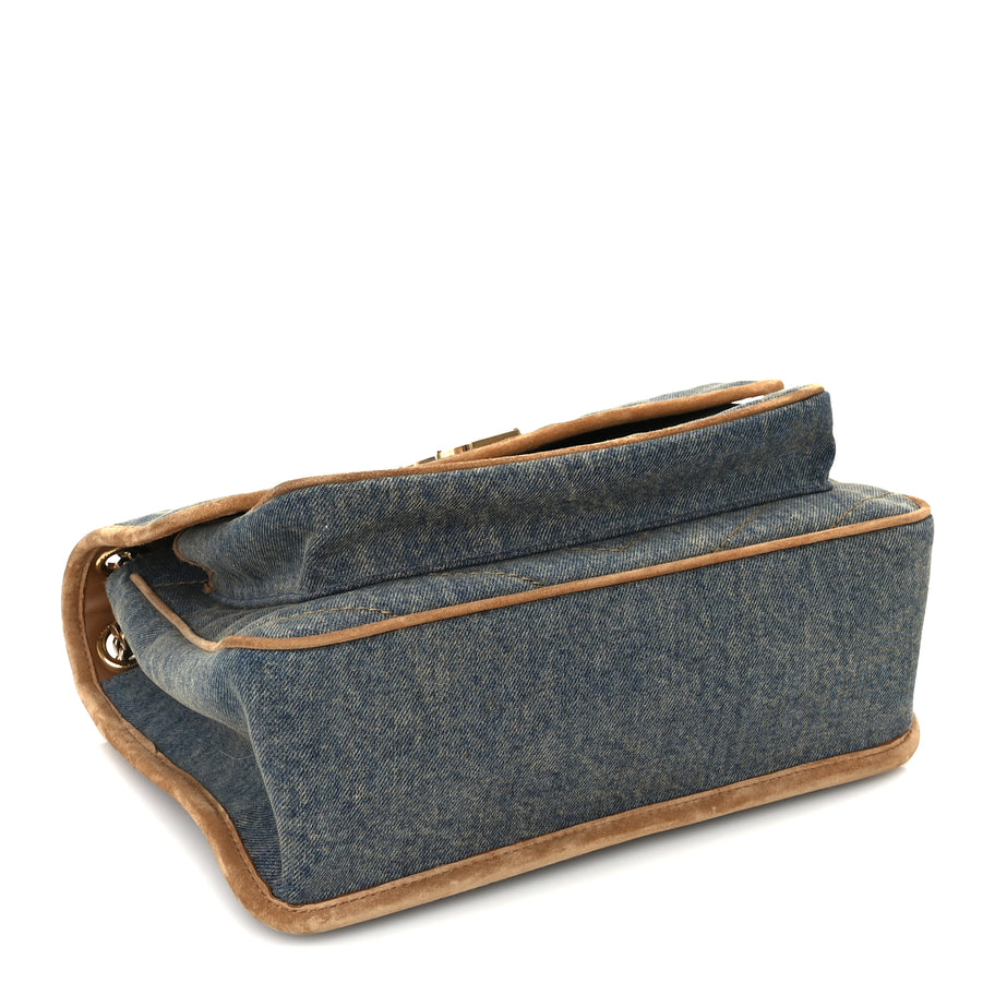 Saint Laurent Denim Suede Monogram Medium Niki Chain Satchel  Blue Cinnamon Image 3