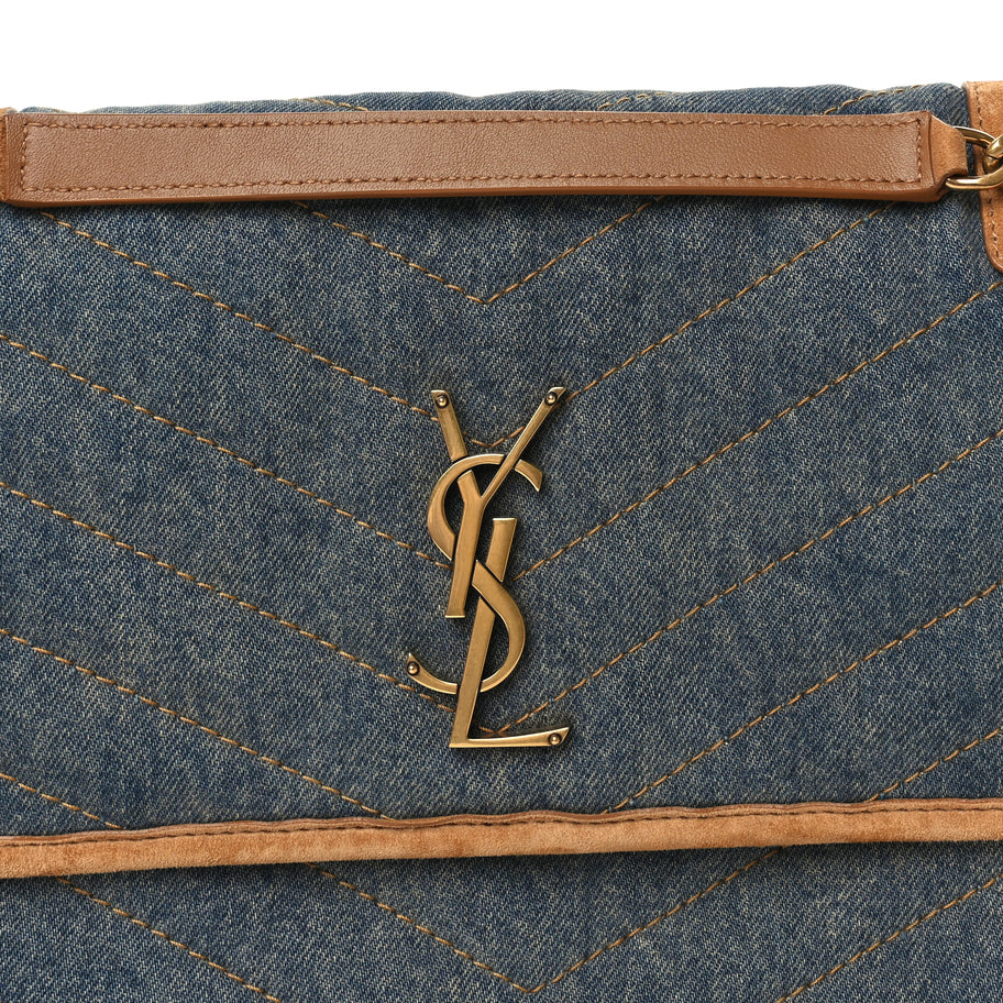 Saint Laurent Denim Suede Monogram Medium Niki Chain Satchel  Blue Cinnamon Image 6