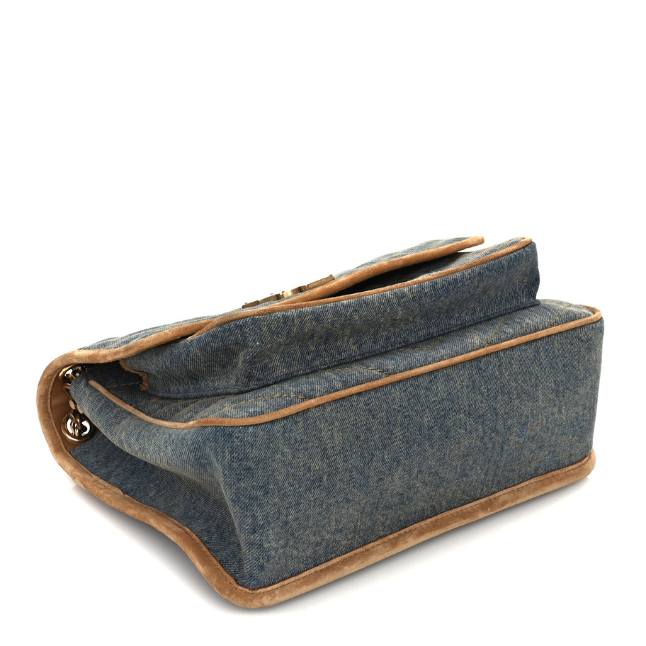 Saint Laurent Denim Suede Monogram Medium Niki Chain Satchel  Blue Cinnamon Image 7