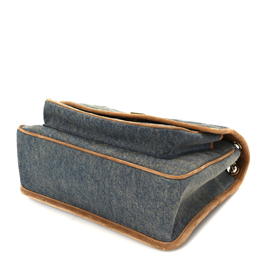 Saint Laurent Denim Suede Monogram Medium Niki Chain Satchel  Blue Cinnamon Image 8