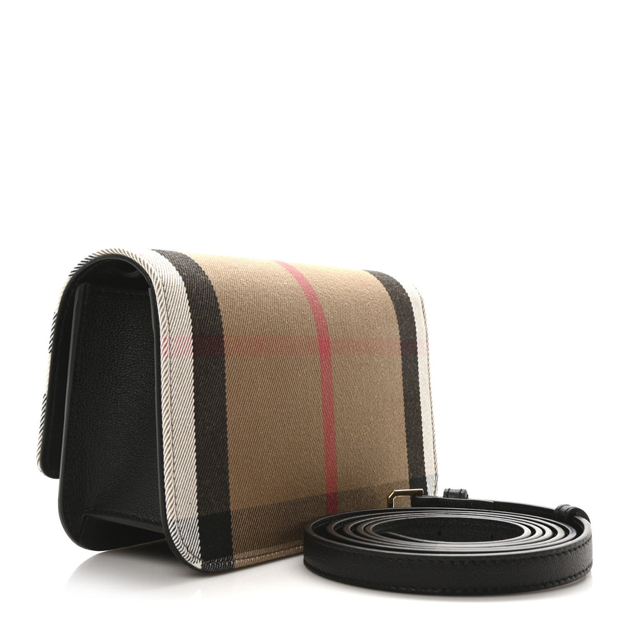 Burberry Grained Calfskin House Check Small Madison Shoulder Bag Black Image 3