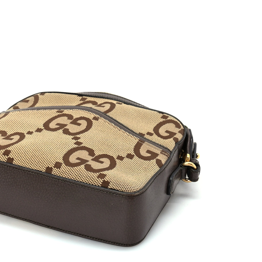 Gucci Monogram Jumbo GG Textured Dollar Calfskin Web Messenger Shoulder Bag Camel Ebony New Acero Image 8